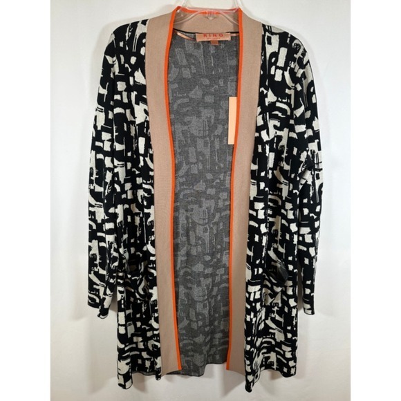 Rino Sweaters - Rino & Pelle Kate Graphic Long Cardigan Duster Sweater Camel Black NWT L